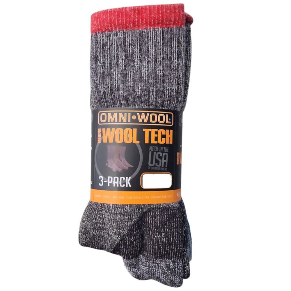 Omni Wool Unisex Warm Merino Wool Hikers & Hunting Socks, 3 Pack - Red/Blue/Grey